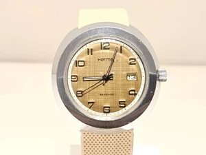VINTAGE SELTENE GROSSE 41mm CHROMED FRANCE MECHANISCHE HERREN UHR "HERMA"17J - Bild 1 von 15