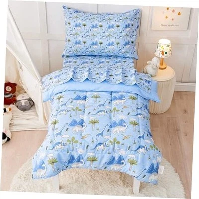 Комплект постельного белья для мальчика ясельного возраста динозавр, 4 предмета кровать в сумке синий динозавр - Изображение 1 из 4