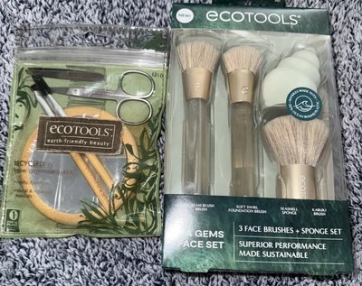 EcoTools Sea Gems Face Makeup Brush & Sponge 4 Piece Set & Brow Grooming Set - Image 1 of 3