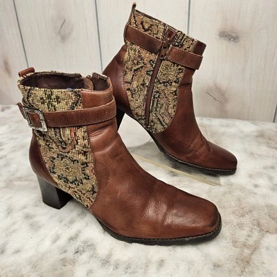 Coldwater Creek Women's Leather Tapestry Ankle Boots 6M 2.25" Heel Boho Peasant - Image 1 of 4