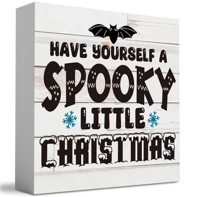 Rustic Winter Have Yourself a Spooky Little Christmas Bat Wood Box Sign, Farm... - Image 1 of 4