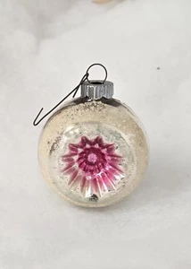 Vintage Brillante Brite Vidrio Mercurio Doble Rosa Sangría Navidad Adorno Rayas - Imagen 1 de 9