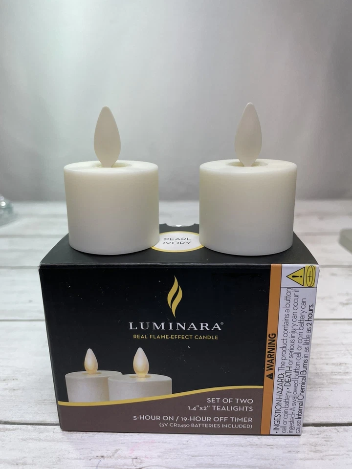 Luminara Tea Light Candles w/Timer Set of 2 w/Real-Flame Effect - 1.5"x2"