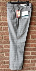 Perry Ellis Portfolio Mens 33x30 Dress Pants Slim Fit Light Grey Plaid Alloy New - Picture 1 of 4