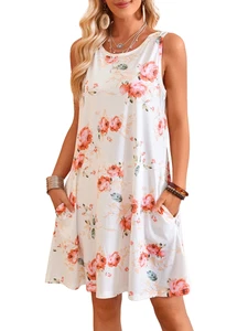Women Tank Dress Causal Swing Beach Dresses with Pockets White 2XL - Picture 1 of 12