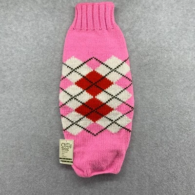 Chilly Dog Sweater Size Large Pink Argyle Pull On Wool Handmade Organic Inca - Image 1 of 4