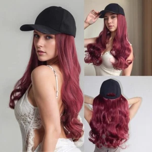 Wine Red Baseball Cap with Wig -piece Adjustable Hat Wig Outdoor - Picture 1 of 11