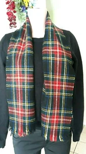 FILENE'S SCIARPA UOMO Made in Scotland nero blu rosso FRANGIA A PLAID - Foto 1 di 3