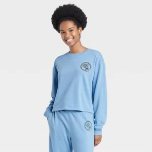 Women's Rose Cropped Graphic Sweatshirt - Blue Size XS - Picture 1 of 8