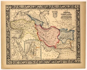 "PERSIA, TURKEY, AFGHANISTAN, BELOOCHISTAN" Antique authentic Mitchell map 1860 - Picture 1 of 1