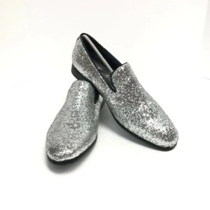 Mocasines de esmoquin textil plateado metálico brillante para hombre talla 7,5 - Imagen 1 de 6