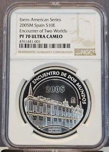 2005 SPAIN SILVER 10 EURO S10E ARCHIVO DE INDIAS NGC PF 70 ULTRA CAMEO POP 1 - Picture 1 of 3