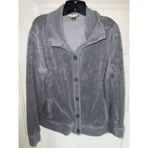 Cozy Grey Velour Button-Up Cardigan Sweater Jacket Casual White Stag Size XXL - Picture 1 of 4