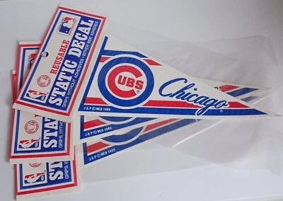 Chicago Cubs 1989 Reusable Static Pennants (3) Decal Sealed Vintage  - Image 1 of 4