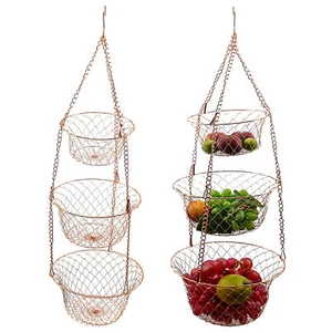 3 Tier Wire Hanging Kitchen Basket Fruit Vegetable Organizer Plant Storage - Picture 1 of 12