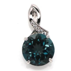 925 Sterlingsilber 10 Mm. London Blauer Topas & Weiß Zirkonia Statement Anhänger - Bild 1 von 4