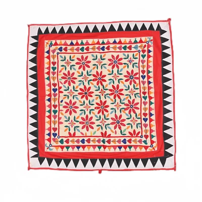 Vintage Indian Hand Embroidery Tapestry Floral Wall hanging Textile 2.8x2.8 ft - Image 1 of 4