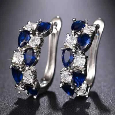 Сапфиры в форме голубой груши и белые сапфировые акценты из стерлингового серебра - Изображение 1 из 3