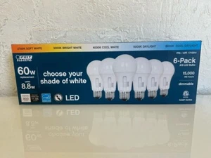 Feit Electric Dimmable A19 LED Bulb 60 Watt,  800 Lumens - 6 Pack - Picture 1 of 7
