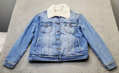 PacSun Trucker Jacket Womens Large Blue Denim Sherpa Lined Collared Button Front - Image 1 of 4
