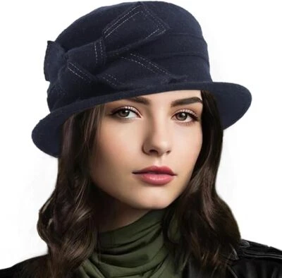 Women Felt Bucket Hat Vintage Floral Wool Dress Winter Hats - Image 1 of 4