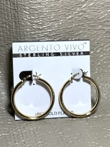 ARGENTO VIVO 18k Gold Plated Sterling Silver Shiny Hoop Earrings NEW MSRP $78 - Picture 1 of 6