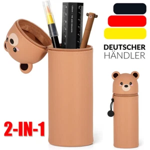 Kawaii Federmäppchen Stiftehalter 2in1 Teddy Bear Federmäppchen Silikon braun - Bild 1 von 16