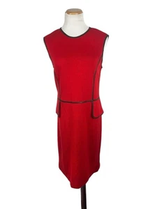 Abito tubino rosso Tory Burch "Violet" grande marrone bordo pelle misto lana LEGGI - Foto 1 di 7