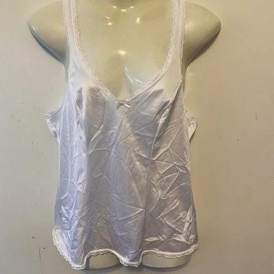 Camisola sedosa vintage Vanity Fair blanca satinada con ribete de encaje 34 Foto 1 de 4