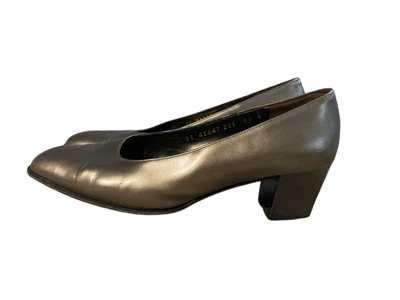 Zapatos de salón vintage Salvatore Ferragamo bronce metálico tacón bloque talla 6,5 B Italia Foto 1 de 4