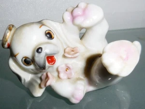 VINTAGE CUTE PORCELAIN DOG FIGURINE ANGEL HALO FLOWERY DESIGN - Picture 1 of 6