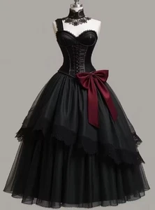 Romantic Black Gothic Wedding Dress Vampire Medieval Witch Bridal Gowns - Picture 1 of 9