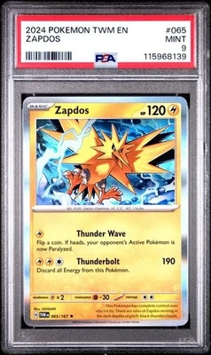 2024 Pokemon TWM EN Zapdos HOLO RARE #065 PSA 9 MINT - Image 1 of 2