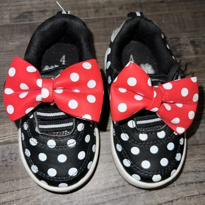 Zapatos Minnie Mouse bebé/niño pequeño talla 4 negro rojo lunares con lazos Foto 1 de 4