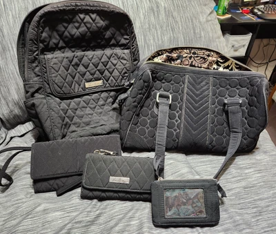 Vera Bradley Black Quilted Microfiber 5 pc Set, Purse, Wallets, Coin, Backpack - Image 1 of 4