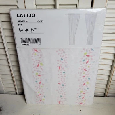 CORTINAS IKEA LATTJO CON RESPALDO DE LAZO 47" X 98" BLANCO/PUNTOS MULTICOLOR/FORMAS NUEVAS/PAQUETE Foto 1 de 2