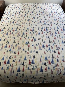 Pottery Barn Kinder Segelboot Transport Twin Flachbettlaken blau rot weiß - Bild 1 von 6