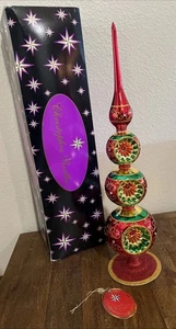Christopher Radko 17,5" Baumspitze 3 Sterne rot grün & gold Glas elegante Haltung - Bild 1 von 15