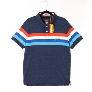 Superdry Horizon Bay Stripe Polo XL Atlantic Navy Grit NWT - Picture 1 of 12