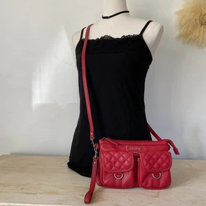Vintage Chaps Damen Y2K rot Umhängetasche Handtasche Tasche gesteppte Taschen Kalbsleder adrett - Bild 1 von 15