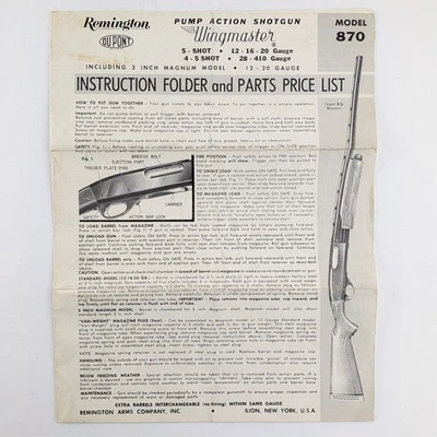 Carpeta de instrucciones original Remington modelo 870, escopeta Wingmaster 5 y 4-5 disparos Foto 1 de 4