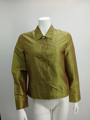 Blusa Bogner feminina verde seda botão escondido frontal tamanho P - Imagem 1 de 4