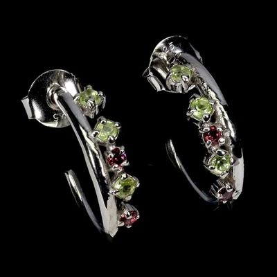 925 Sterling Silver Earrings Round Peridot Rhodolite Garnet Gemstone Jewelry - Image 1 of 4
