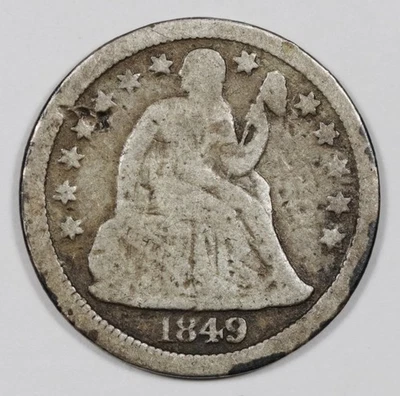 Moneda de diez centavos libertad sentada 1849.  Natural sin limpiar.  En muy buen estado 208694 Foto 1 de 2