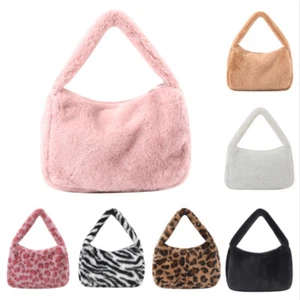 Bolso de Hombro de Piel Sintética Bolso Cartera Peludo Esponjoso Lindo Invierno Estampado de Leopardo - Imagen 1 de 19