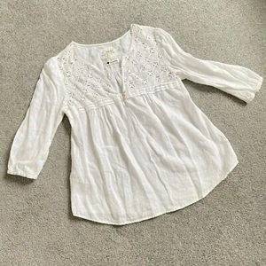 - Malvin White Linen Top Relaxed Style Summer Bohemian SMALL    - Picture 1 of 5