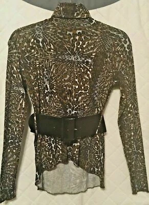 Top para mujer Grace Elements cuello tortuga alto-bajo con cinturón estampado animal talla P/P Foto 1 de 4