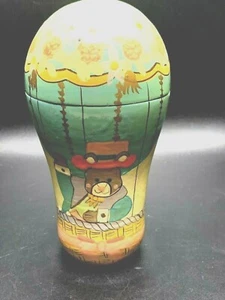 Nesting Bear In Hot Air Balloon, Bunny, Cat, Chick 4 Piece Balsam Wood And Paper - Picture 1 of 12