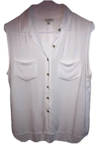 sim sam top Blouse L White Sleeveless Dual Pocket Minimalist 40” Bust 26” Length - Picture 1 of 4