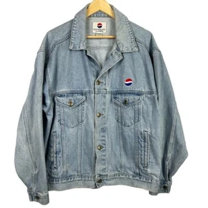 RARE VTG Nothing Else Is A Pepsi Embroidered Pepsi Logo Trucker Denim Jacket L - Picture 1 of 12